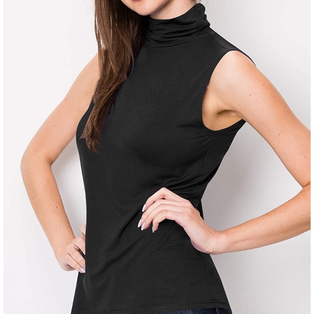 Sleeveless black turtleneck tank